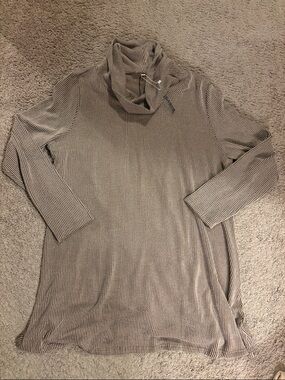 Women's Long Sleeve Ribbed Tunic Cowl Neck - Taupe